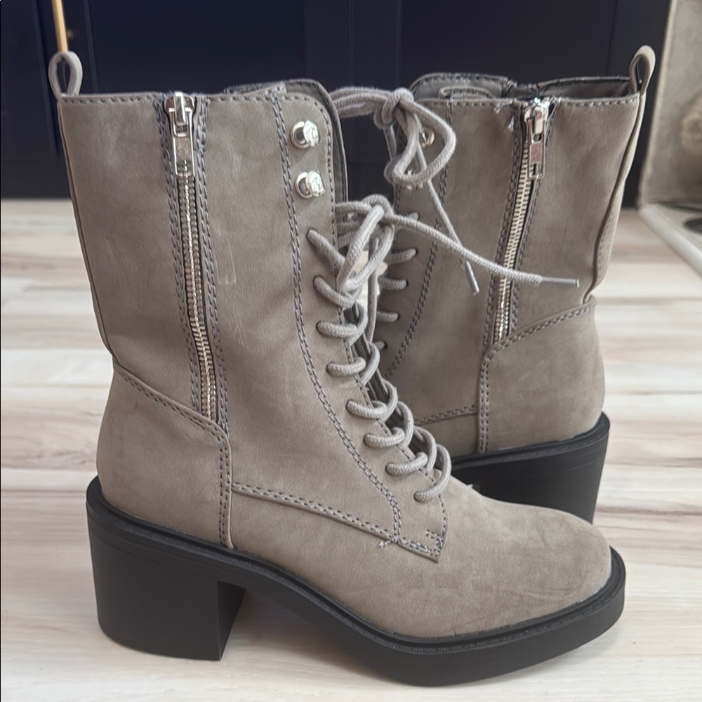MIA Galit Lace Up Combat Boots Taupe Beige Moto Boots Women’s 8.5M
